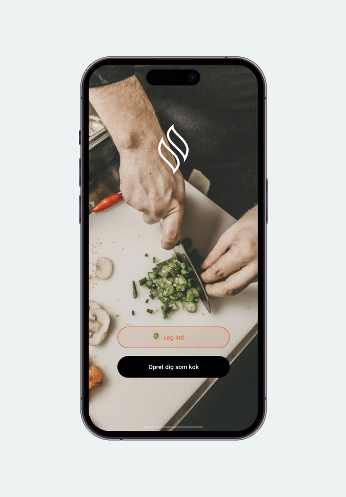F&B Staff app, login screen with the option to sign up as a chef
