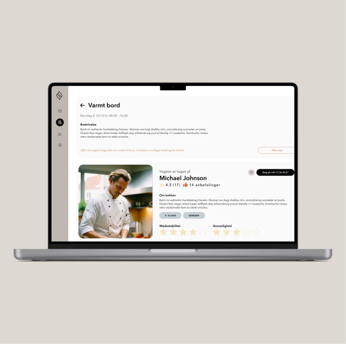 F&B Staff portal, shift detail with a rating for chef Michael Johnson