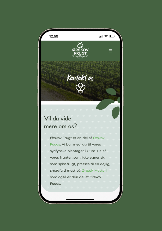 Ørskov Frugt website on mobile, the contact page Want to know more about us?